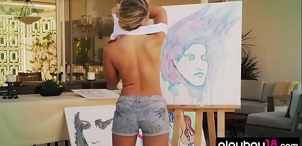  Amazing big boobed artist stripping during painting